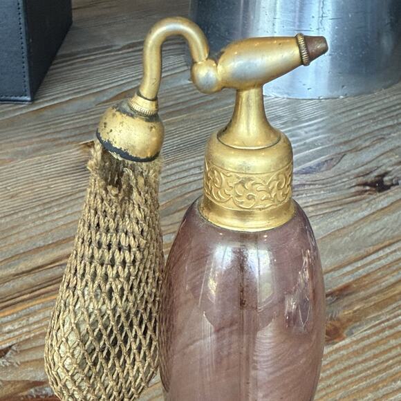 Antique Art Deco 1920’s Perfume Atomizer Glass Bottle Dusty Pink 6” Gold Tone - Picture 13 of 15